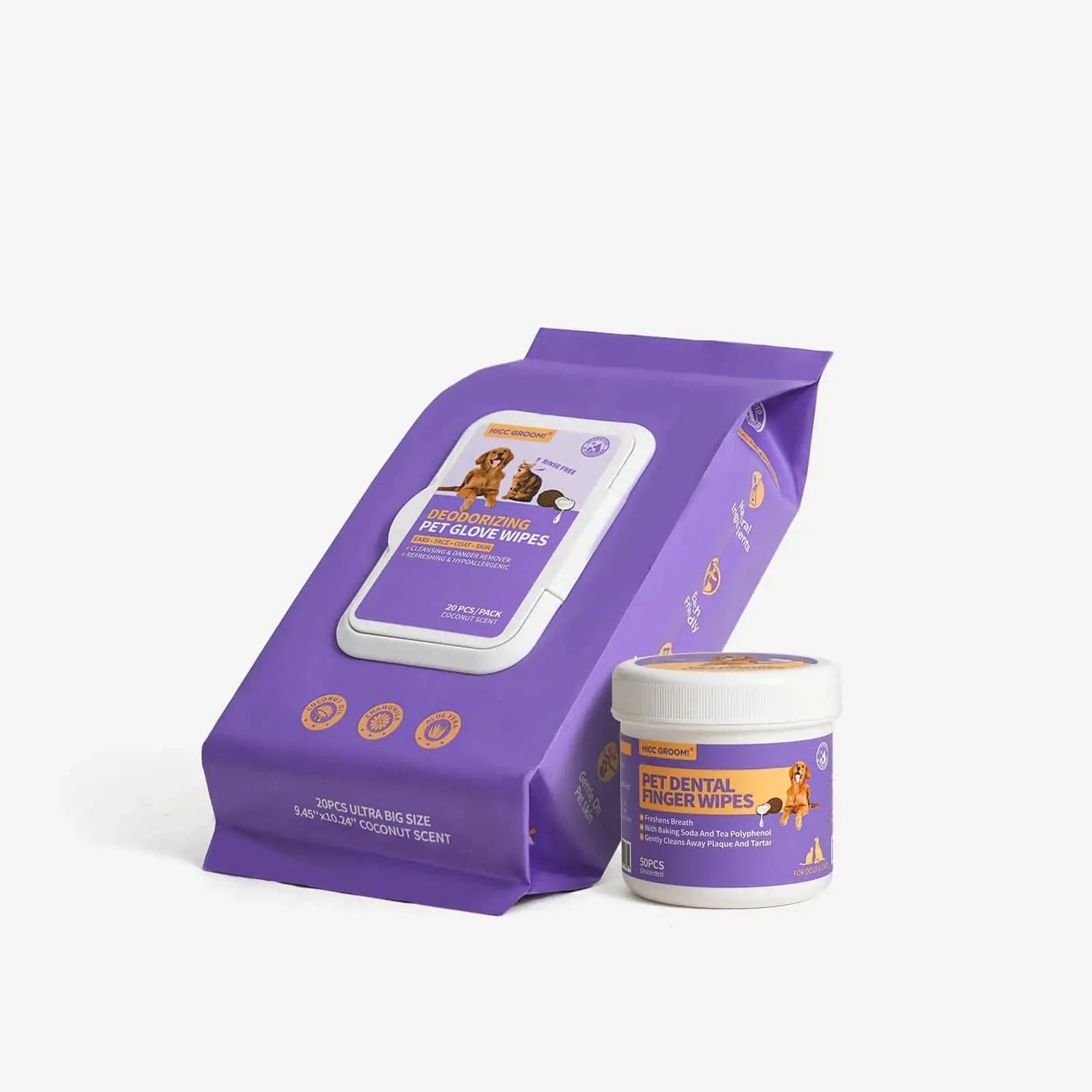 Pet Routine Grooming Glove Wipe Set For Cats & Dogs, Oral Care, Deodorize & Smooth Hair - Hiccpet