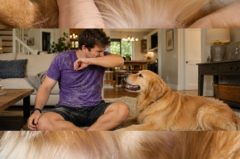 a man and a dog at home