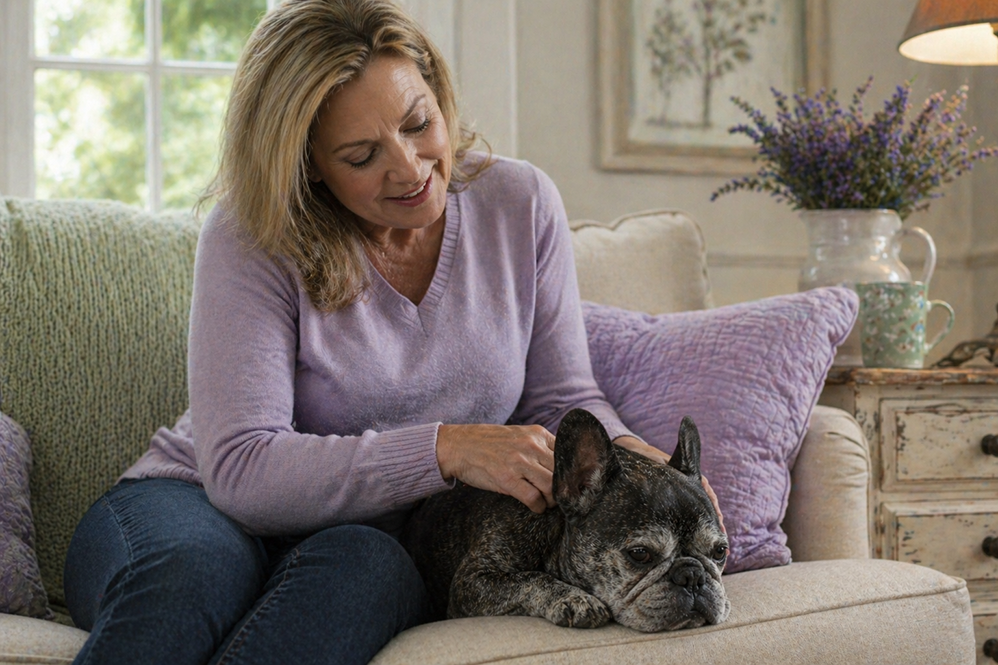 an  old woman and her senior dog