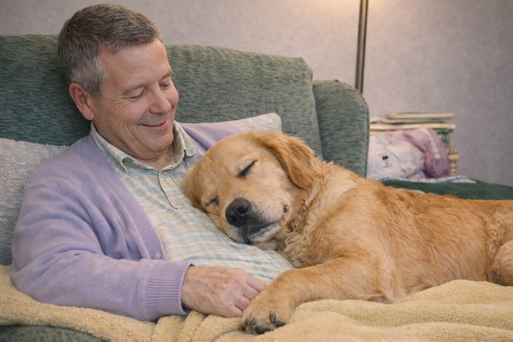 an old man and his senior dog