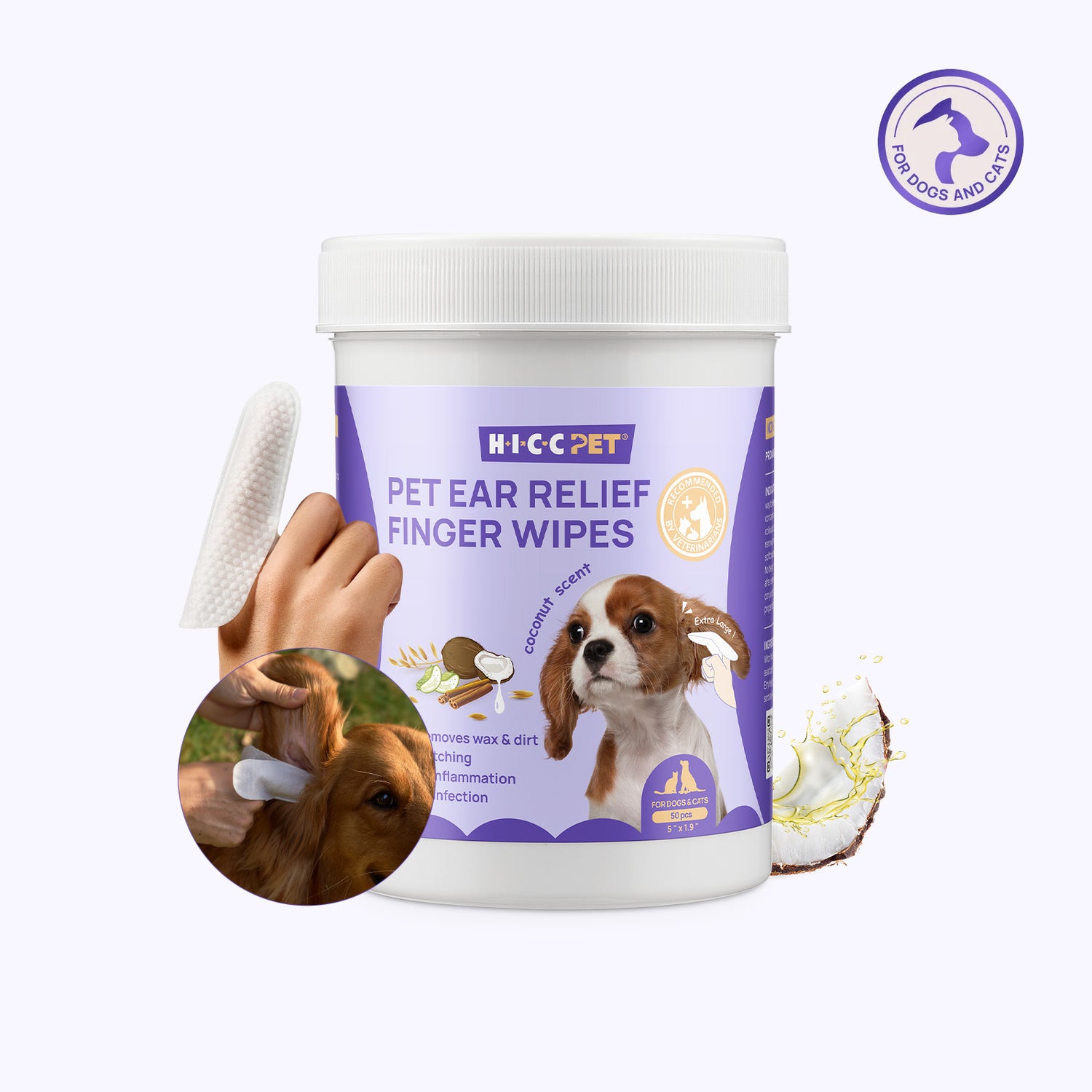 Gentle Ear Relief Finger Wipes For Dogs & Cats