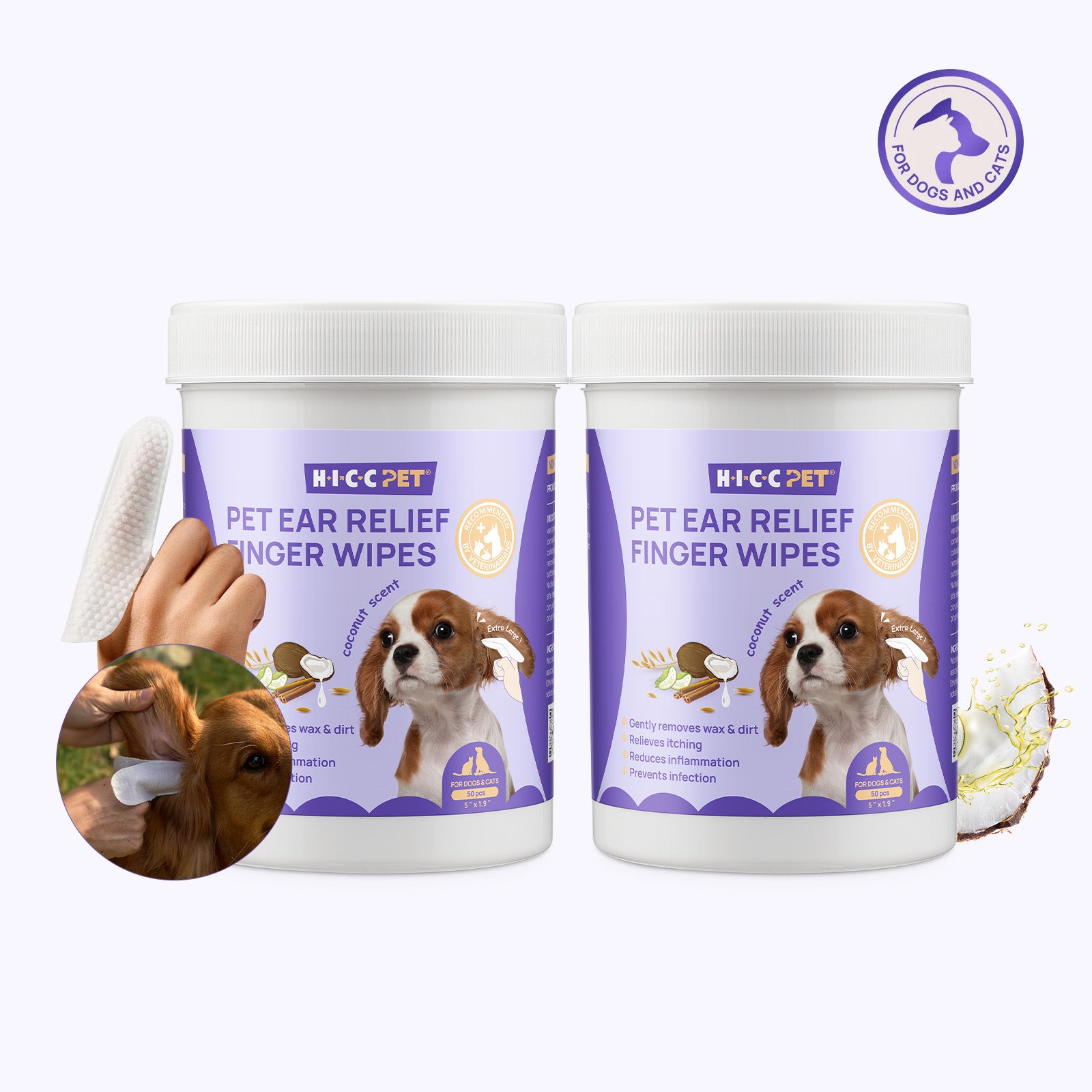 Gentle Ear Relief Finger Wipes For Dogs & Cats, 2 Boxes