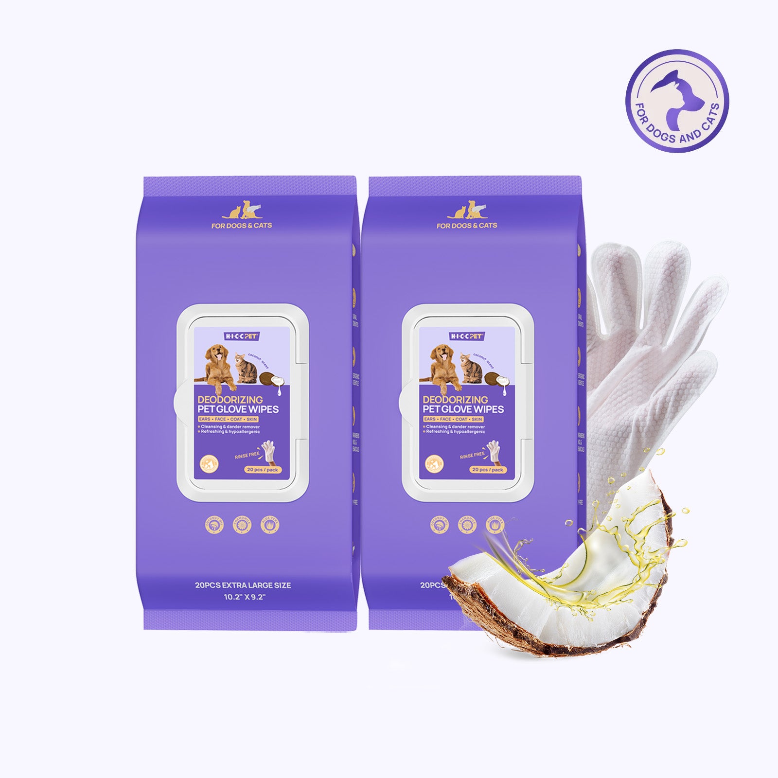 Deodorizing Glove Wipes for Dogs & Cats - Waterless Bath Alternative