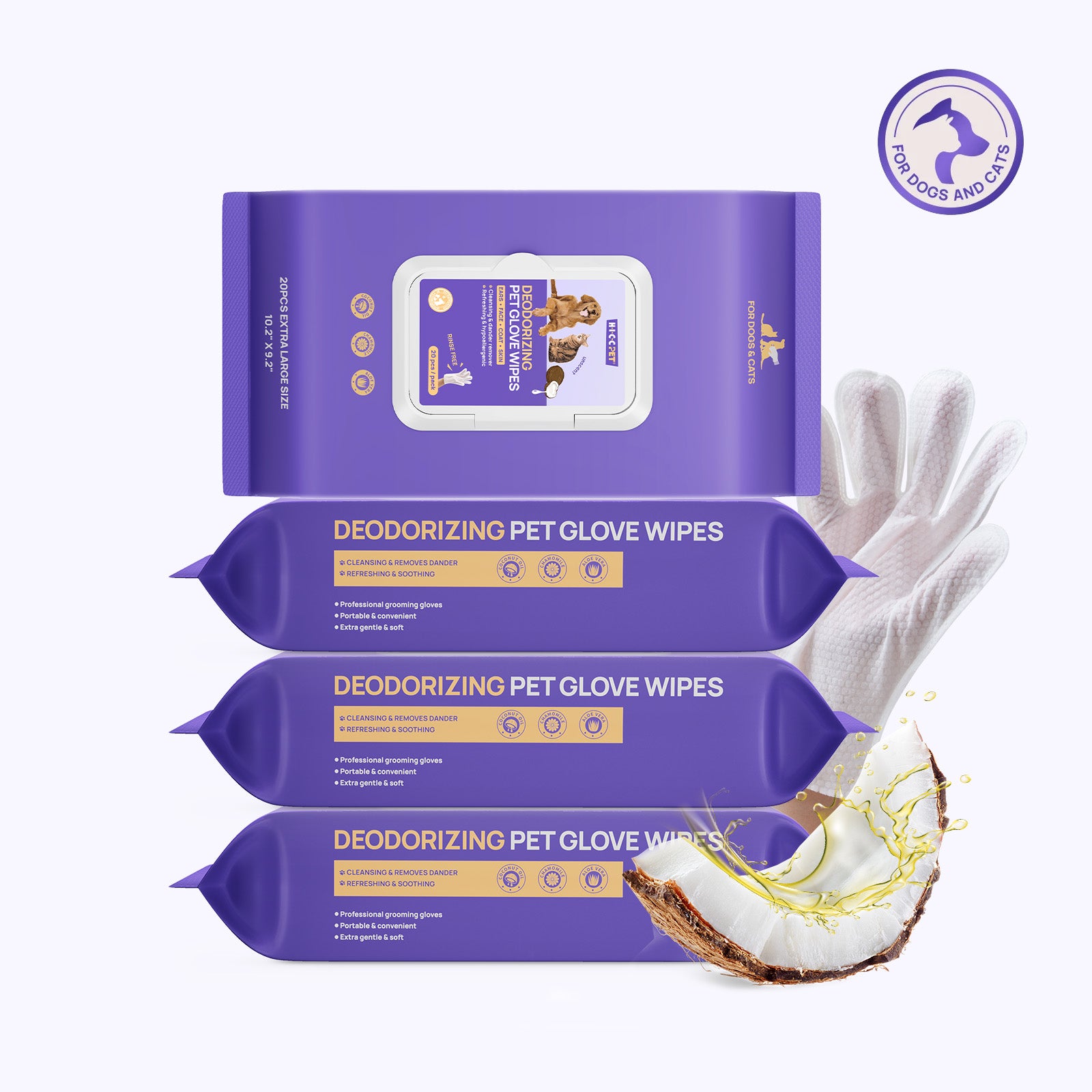 Deodorizing Glove Wipes for Dogs & Cats - Waterless Bath Alternative