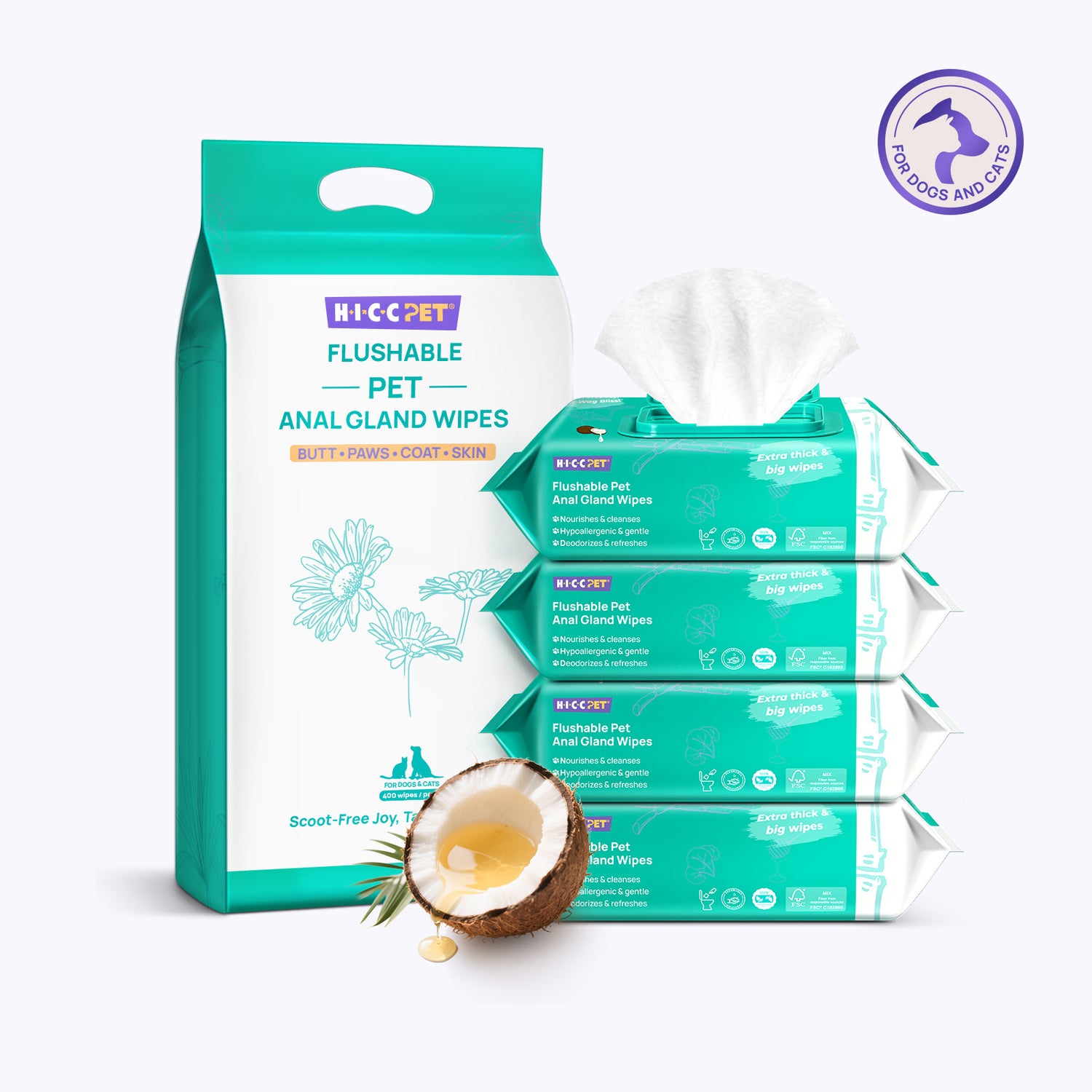 Pet Anal Gland Wipes For Dogs & Cats, Bundle of 4