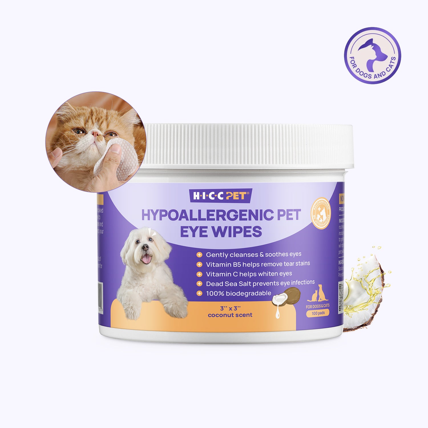 Hypoallergenic Pet Eye Wipes for Dogs & Cats