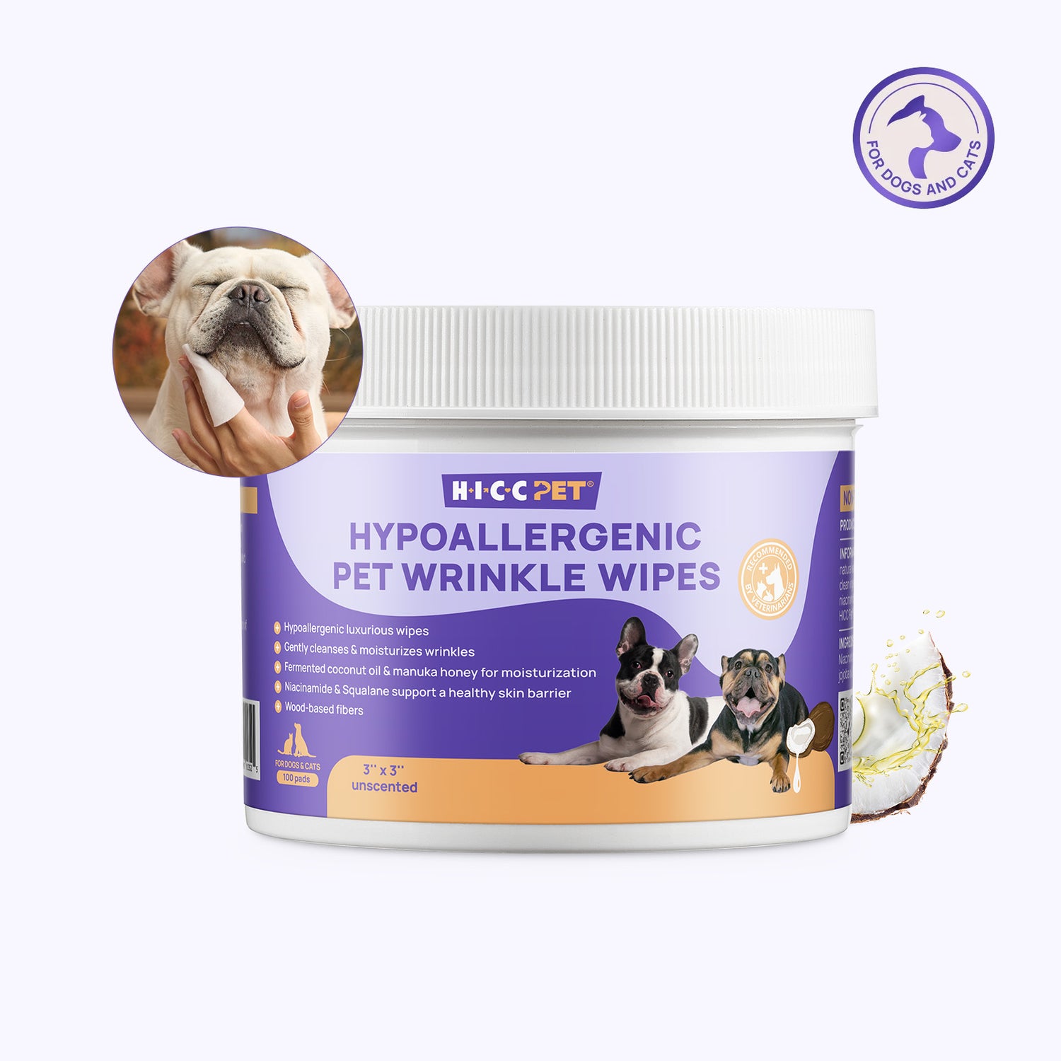 Wrinkle Skinfold Care Wipes for Dogs & Cats