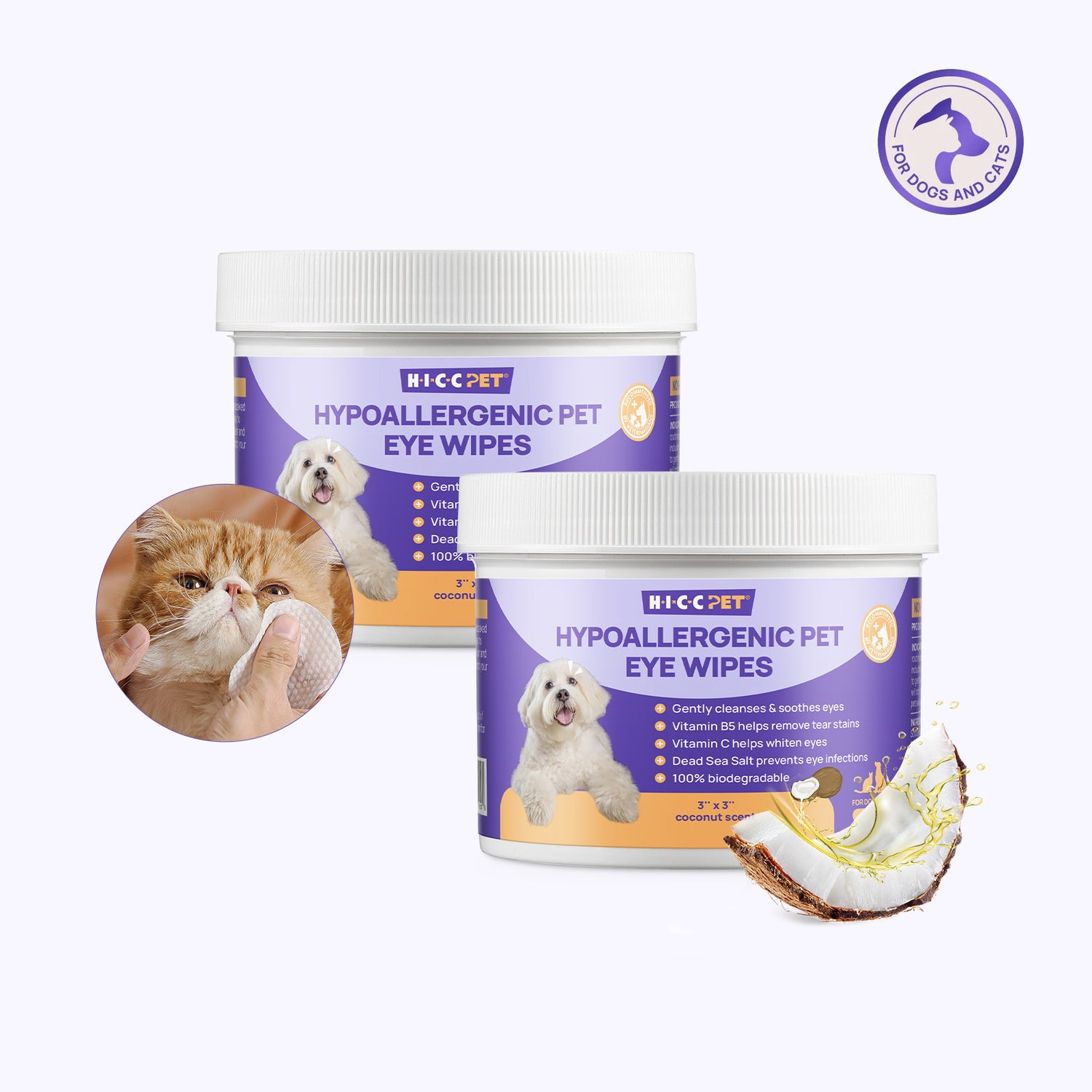Hypoallergenic Pet Eye Wipes For Dogs & Cats, Bundle of 2