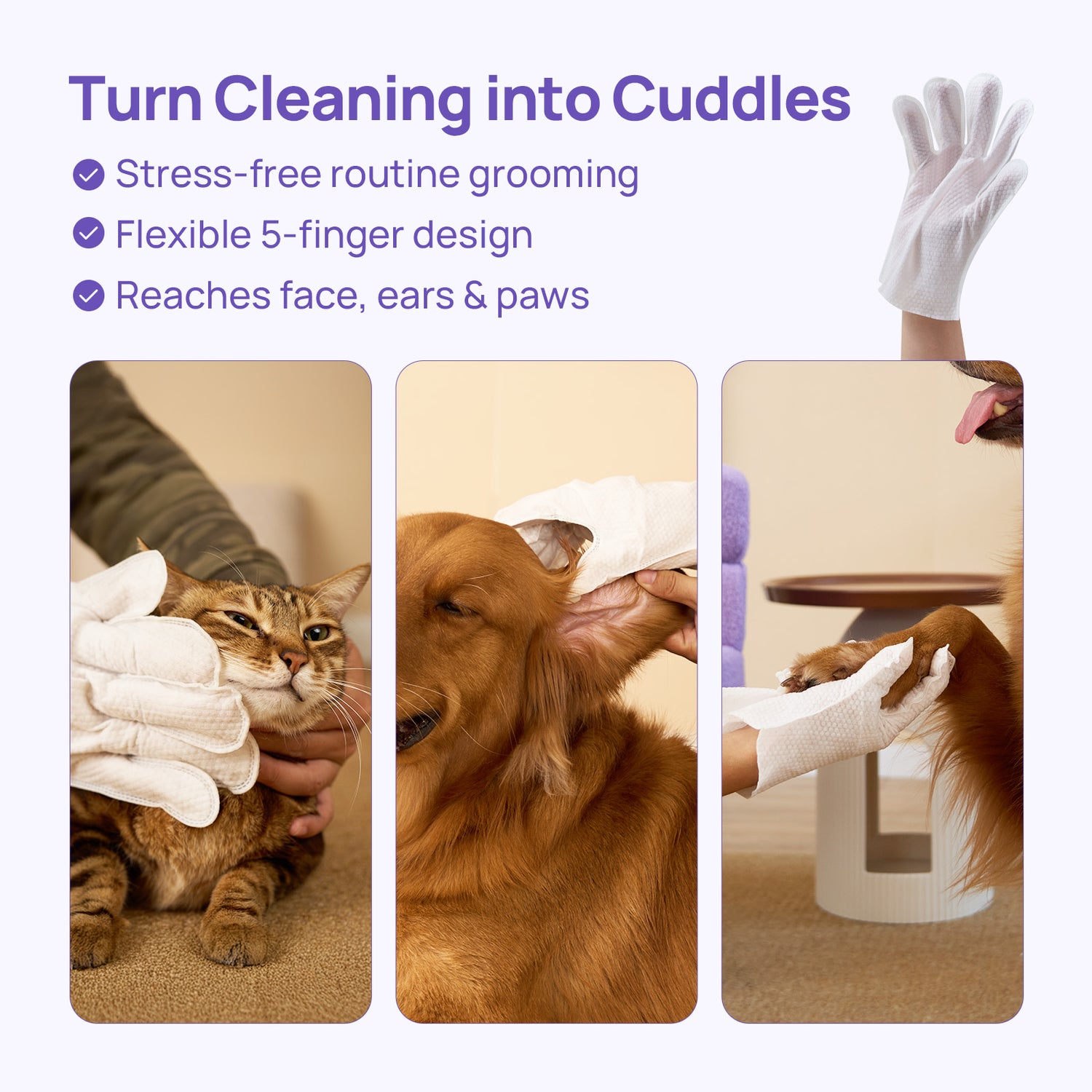 Deodorizing Glove Wipes for Dogs & Cats - Waterless Bath Alternative