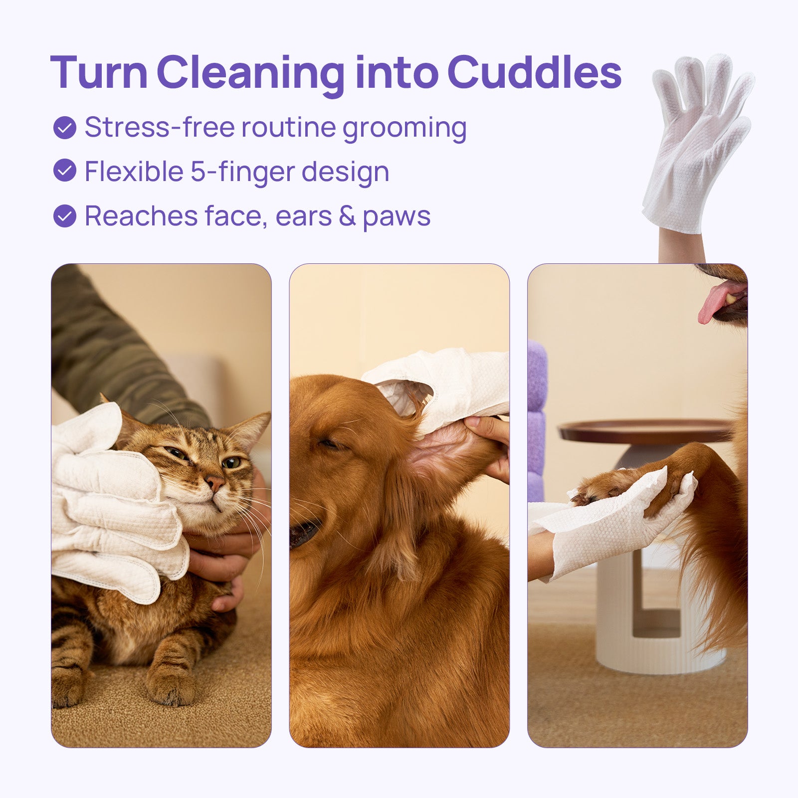 Hypoallergenic Pet Glove Wipes for Dogs & Cats