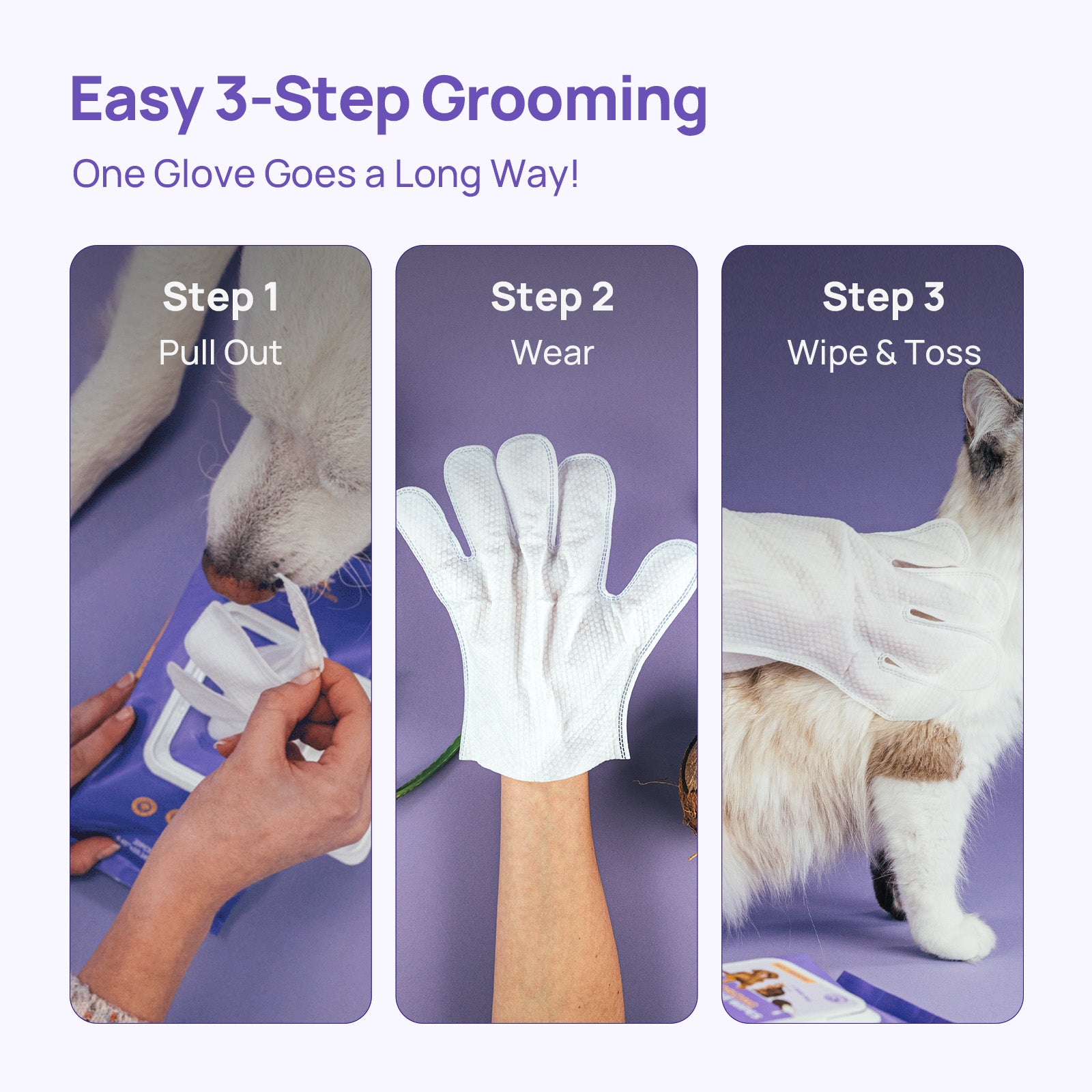 Deodorizing Glove Wipes for Dogs & Cats - Waterless Bath Alternative