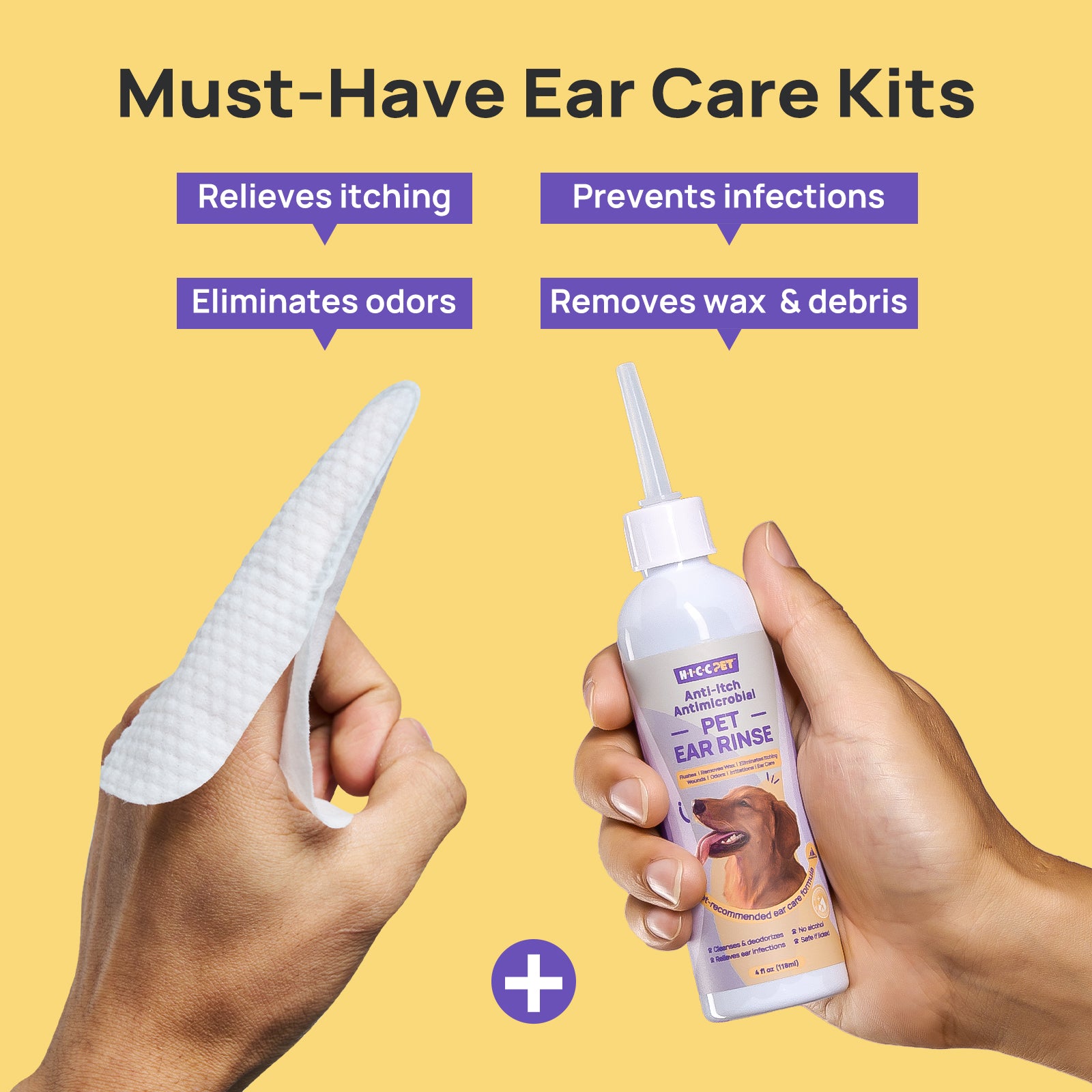 Complete Ear Care Kit for Dogs & Cats - Gentle Cleaning Solution