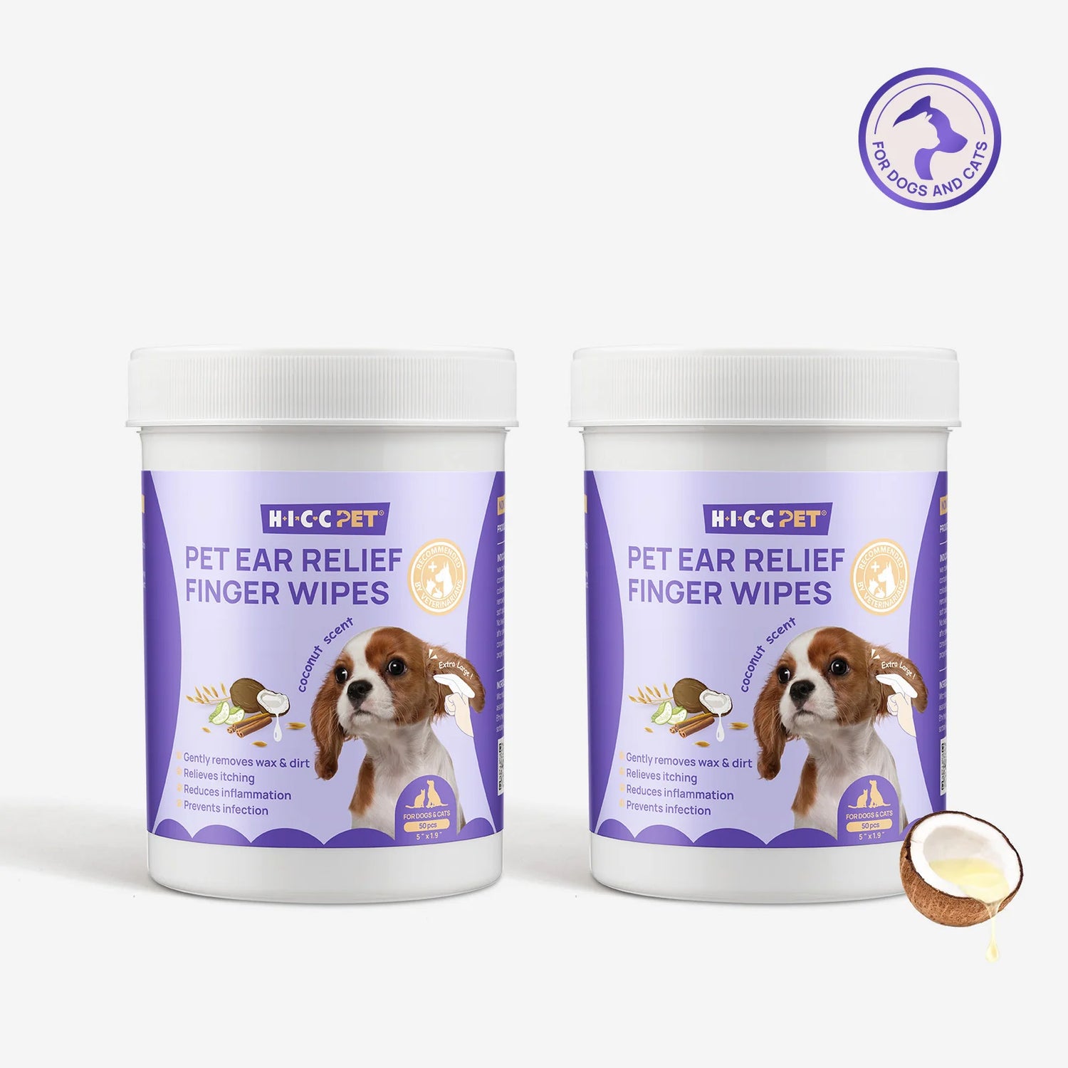 HICC Pet® Pet Ear Relief Finger Wipes For Dogs & Cats, Bundle of 2