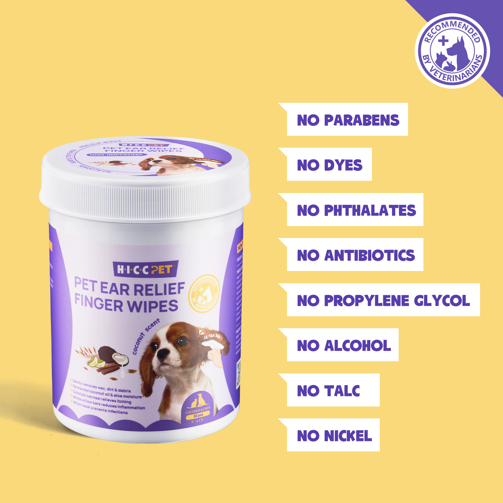 Dog Ear Relief Finger Wipes 50 Pcs HICC Pet