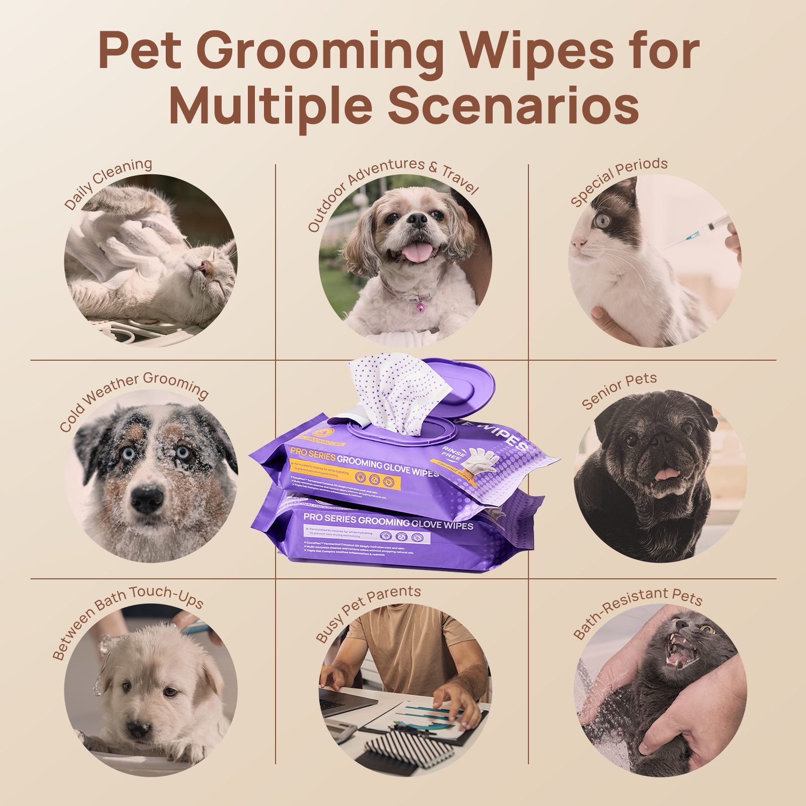Grooming Glove Wipes PRO Series for Dogs & Cats