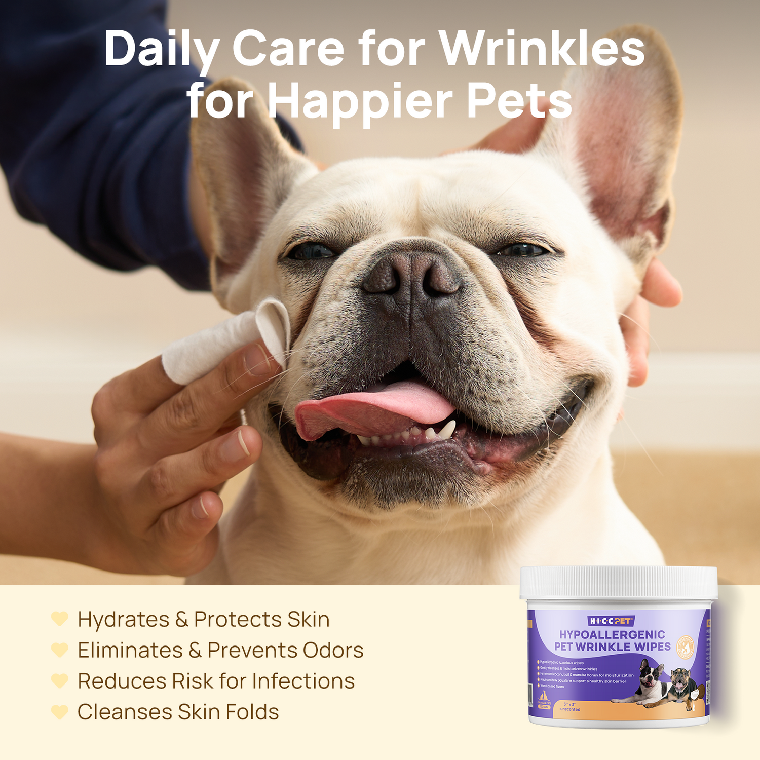 Wrinkle Skinfold Care Wipes for Dogs & Cats