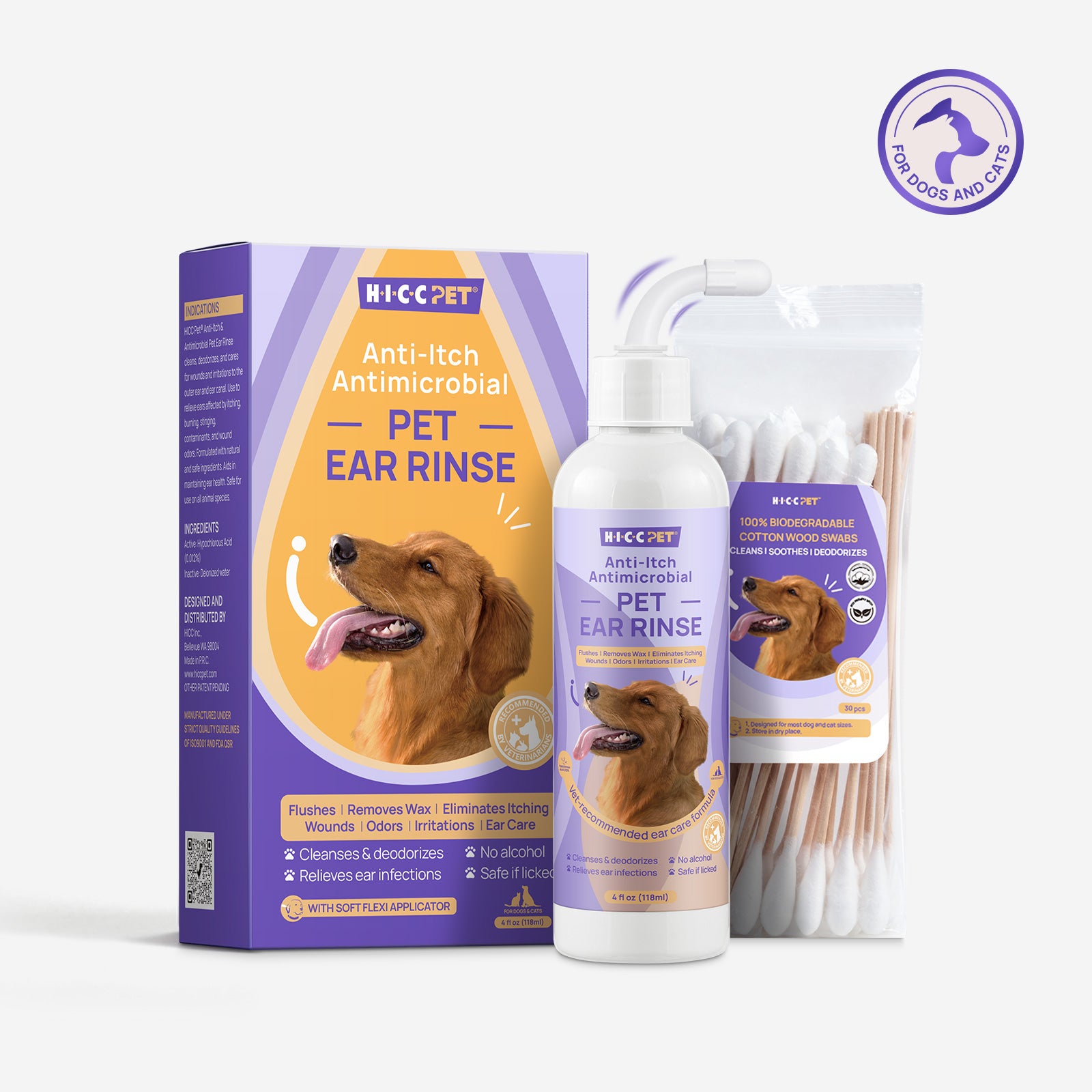 HICC Pet® Anti-itch & Antimicrobial Pet Ear Rinse For Dogs & Cats