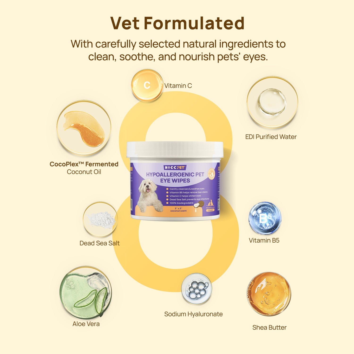 HICC Pet® Hypoallergenic Pet Eye Wipes For Cats