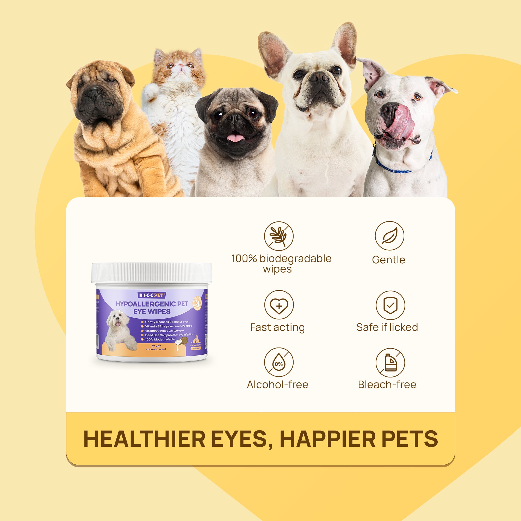 Hypoallergenic Pet Eye Wipes for Dogs & Cats