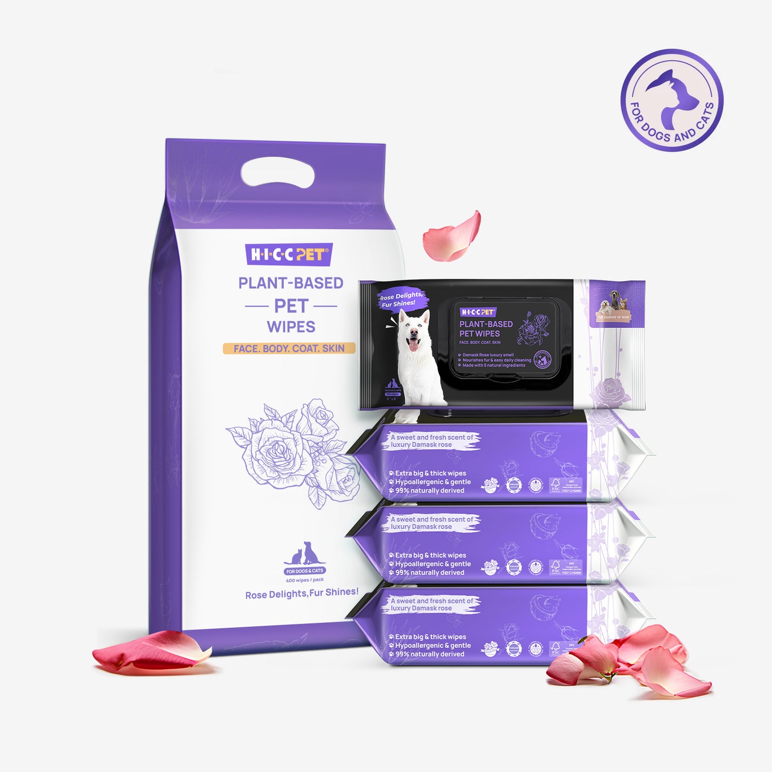 HICC Pet® Plant-Based Pet Wipes For Dogs & Cats, Set of 4