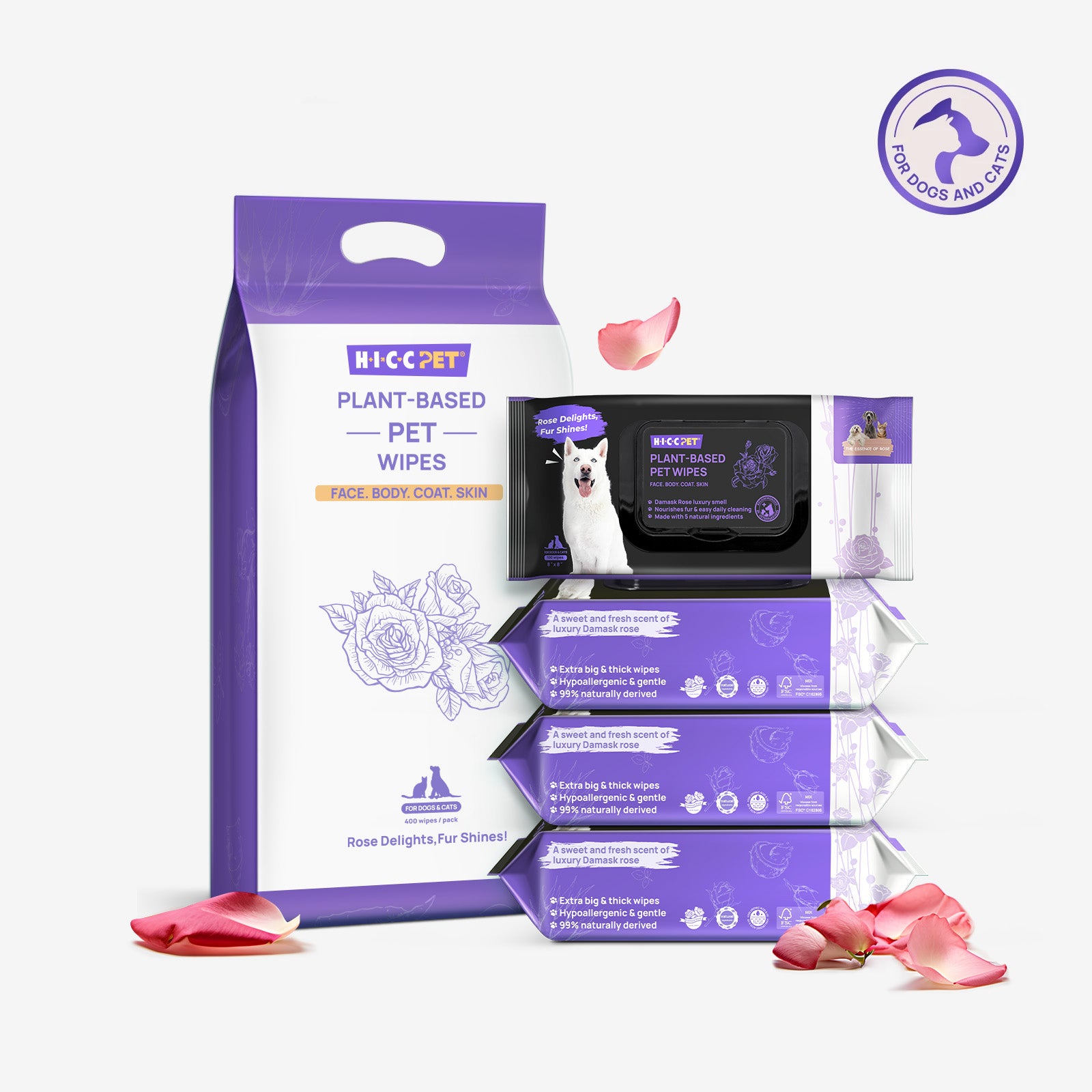 HICC Pet® Plant-Based Pet Wipes For Dogs & Cats, Set of 4