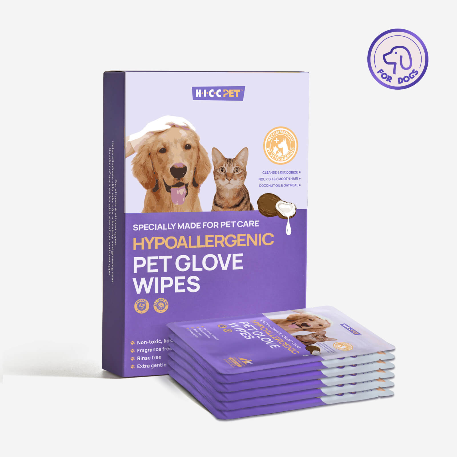 HICC Pet® Hypoallergenic Pet Glove Wipes For Dogs
