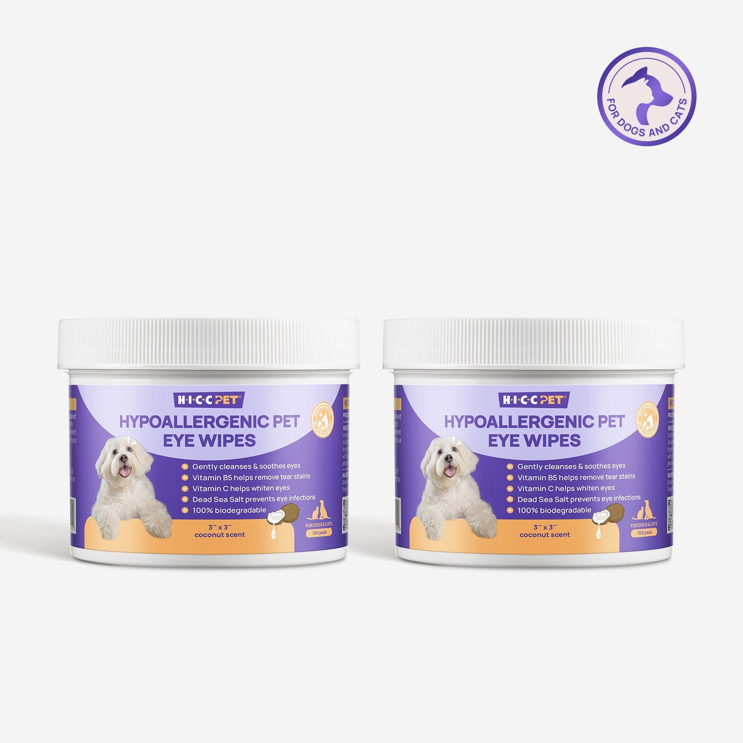 HICC Pet® Hypoallergenic Pet Eye Wipes For Dogs & Cats, Bundle of 2