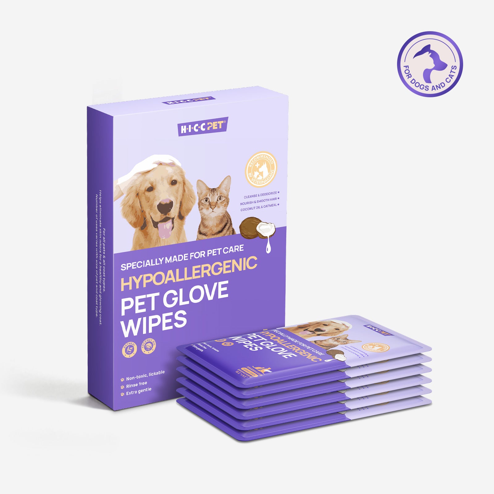 HICC Pet® Hypoallergenic Pet Glove Wipes For Dogs & Cats