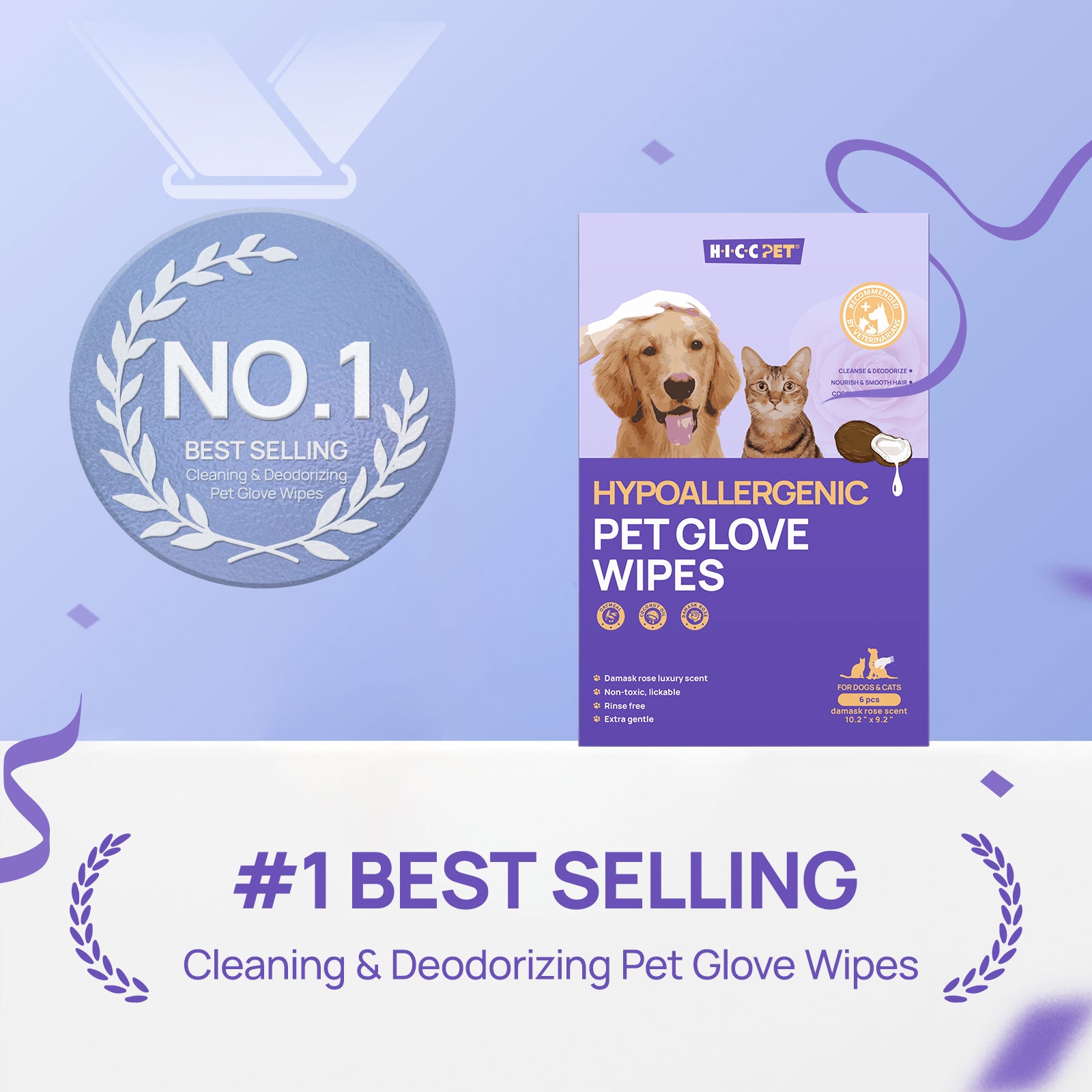 Hypoallergenic Pet Glove Wipes for Dogs & Cats