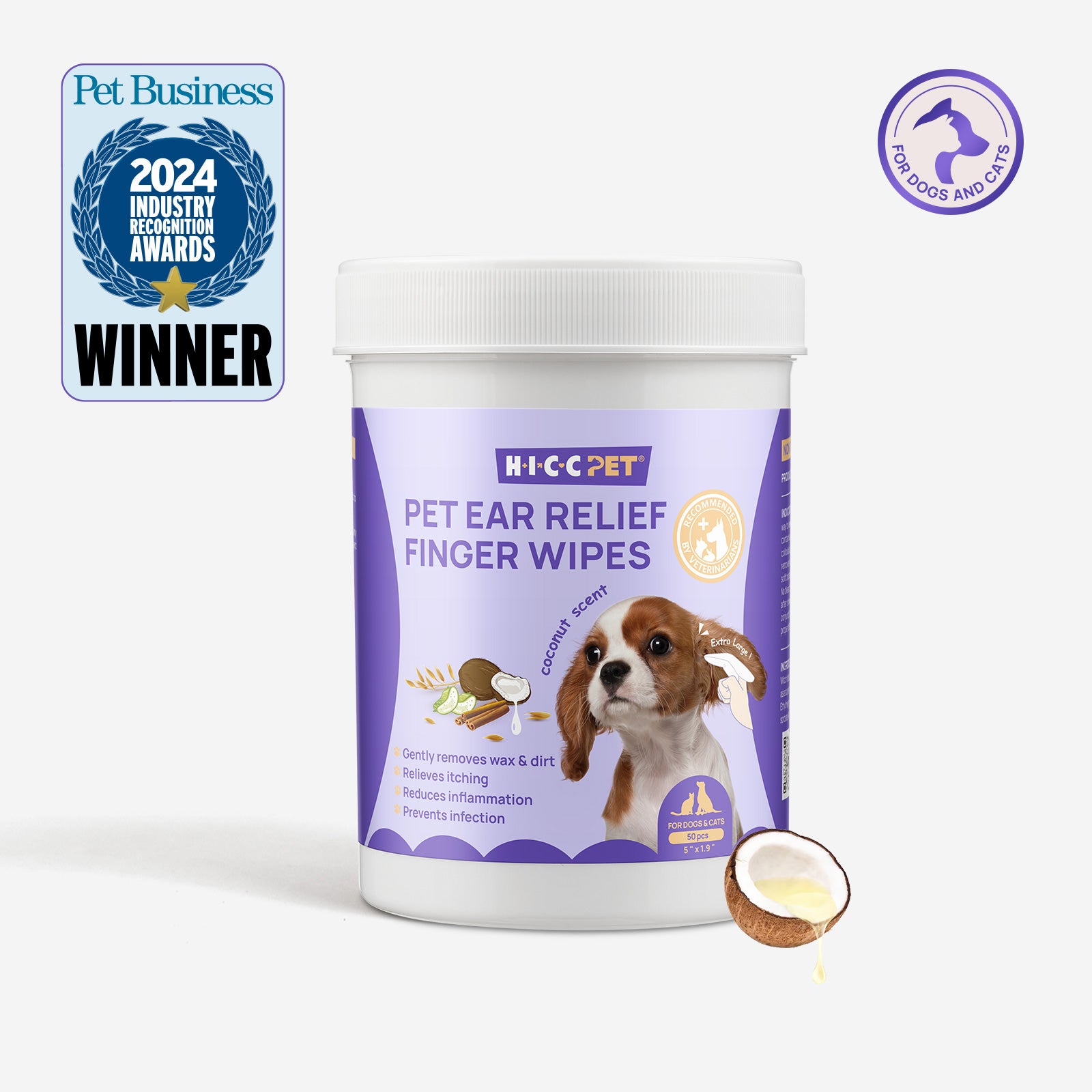 Pet relief ear finger wipes Coconut Scent