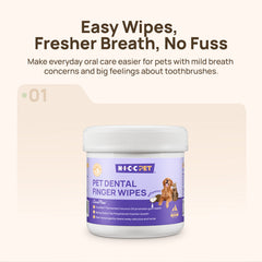 HICC PET dental finger wipes with CocoPlex freshen breath, no brushing fuss