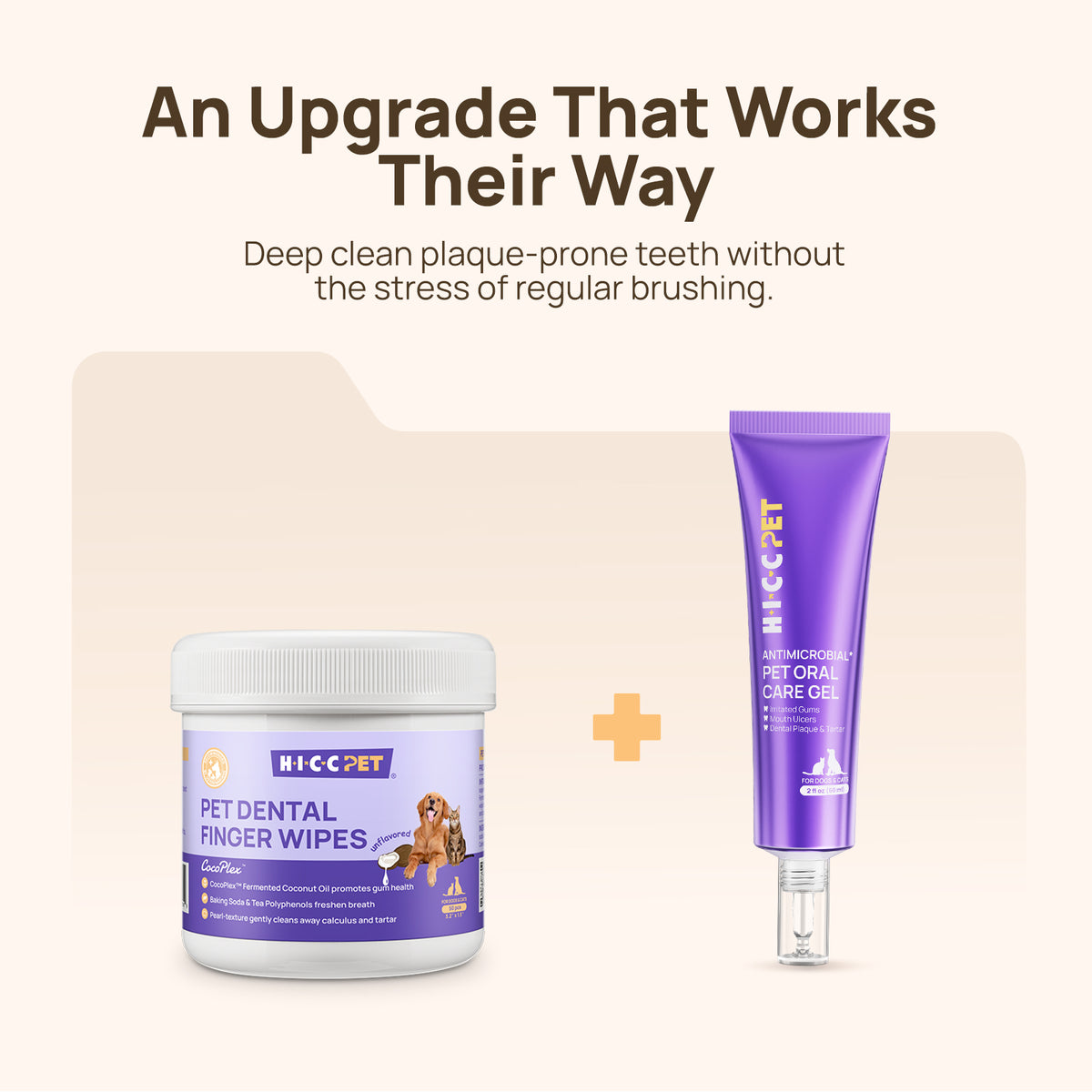 An upgrade that works their way: HICC PET dental finger wipes with oral care gel duo for complete pet dental care