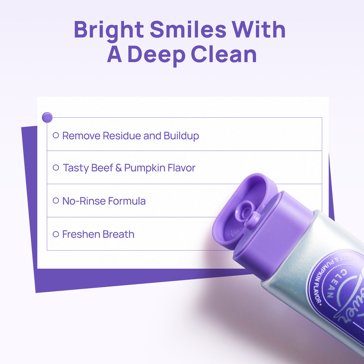 Bright smiles with a deep clean: HICC PET dog toothpaste removes residue and buildup with tasty beef and pumpkin flavor and a no-rinse formula