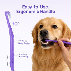 Easy-to-use ergonomic handle: 16-degree angled neck and non-slip wave grip while brushing a golden retriever
