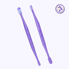 HICC PET dual-head dog toothbrush, two purple brushes crossed on white background - for dogs and cats with large and small brush heads