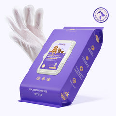 HICC PET deodorizing pet glove wipes, 20-count purple pouch on white background - natural, hypoallergenic, alcohol-free and cruelty-free for dogs and cats