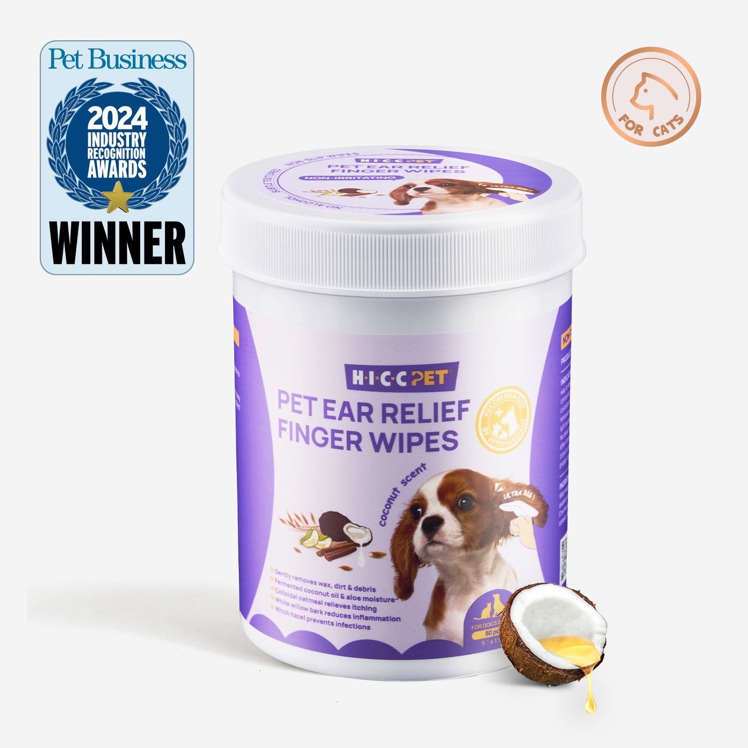 HICC Pet® Pet Ear Relief Finger Wipes For Cats